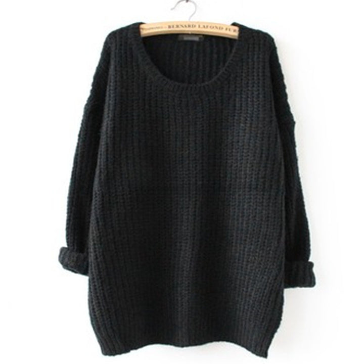 Damen Grobstrickpullover mit weiten Ärmeln und tiefem Rundhalsausschnitt Drune