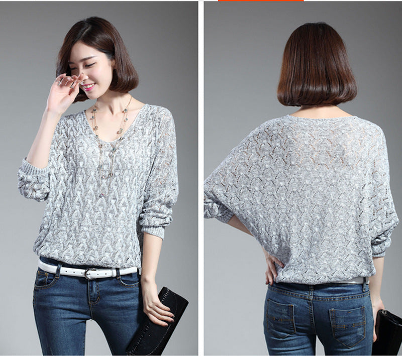 Damen Strickpullover mit dekorativem Lochmuster und weit geschnittenen Ärmeln Drune