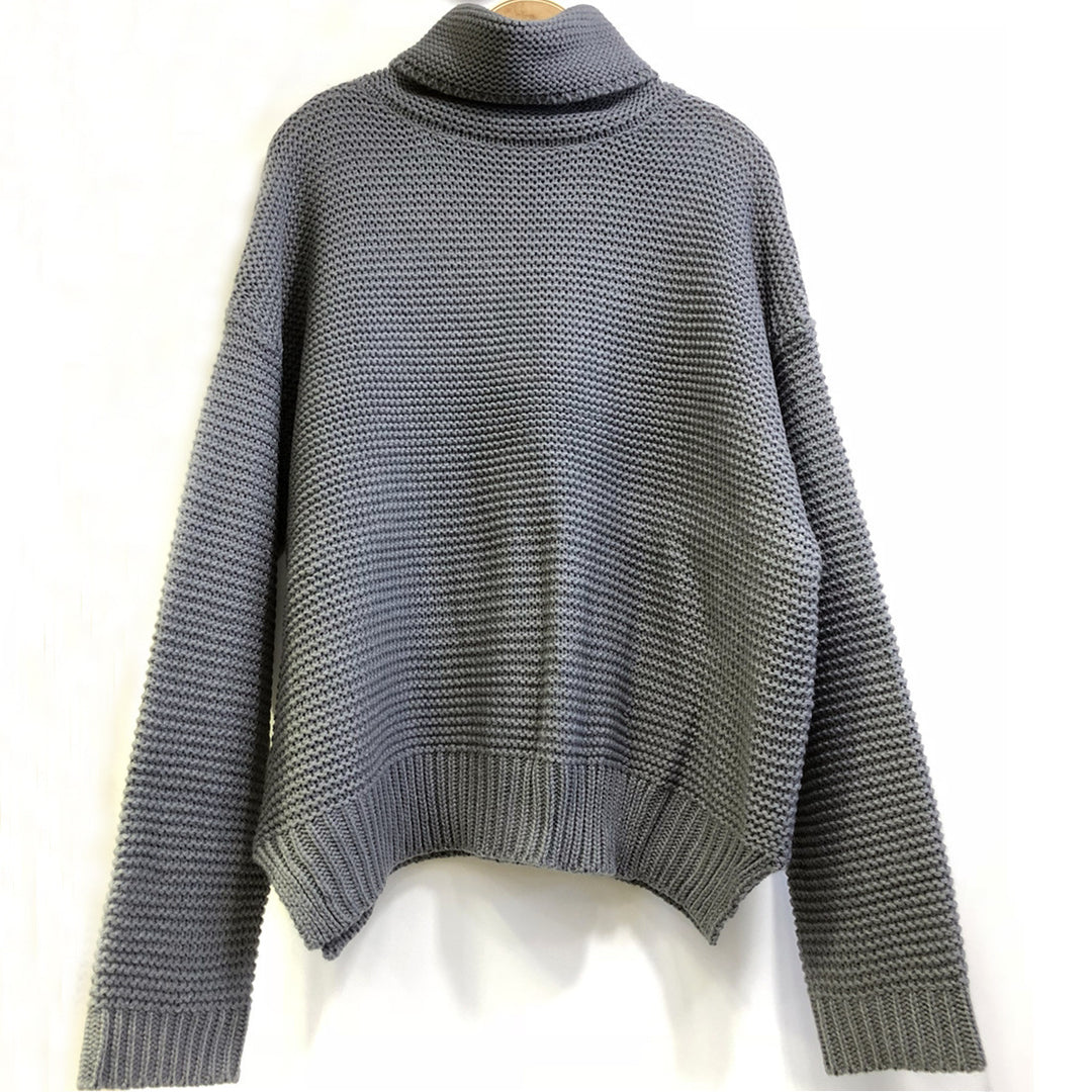 Damen Oversized Strickpullover mit hohem Kragen Drune