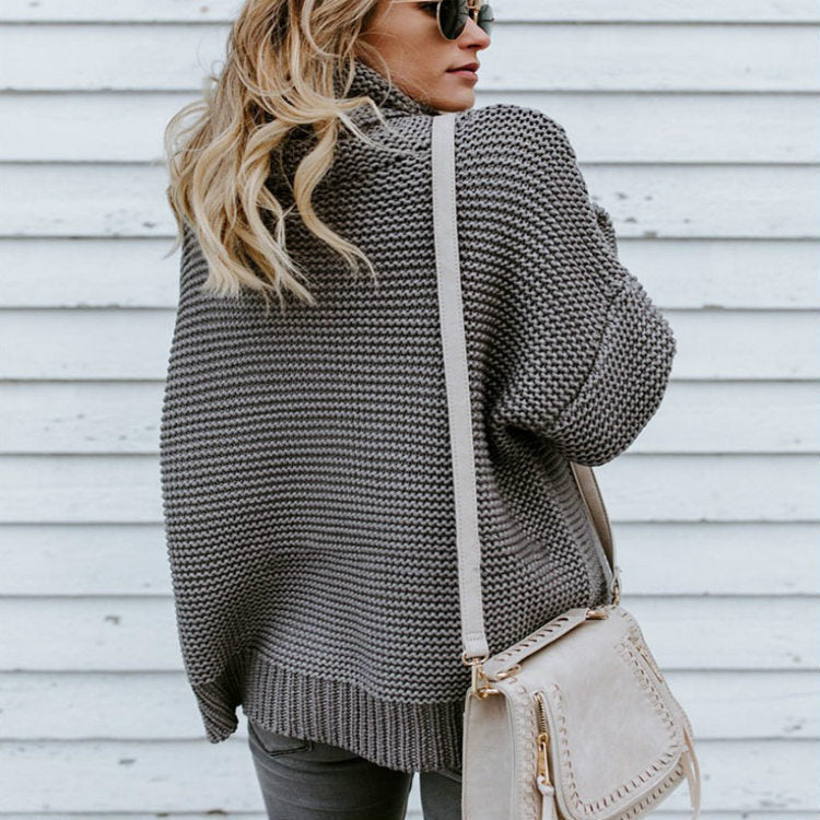 Damen Grobstrickpullover mit hohem Kragen und modischen Details Drune