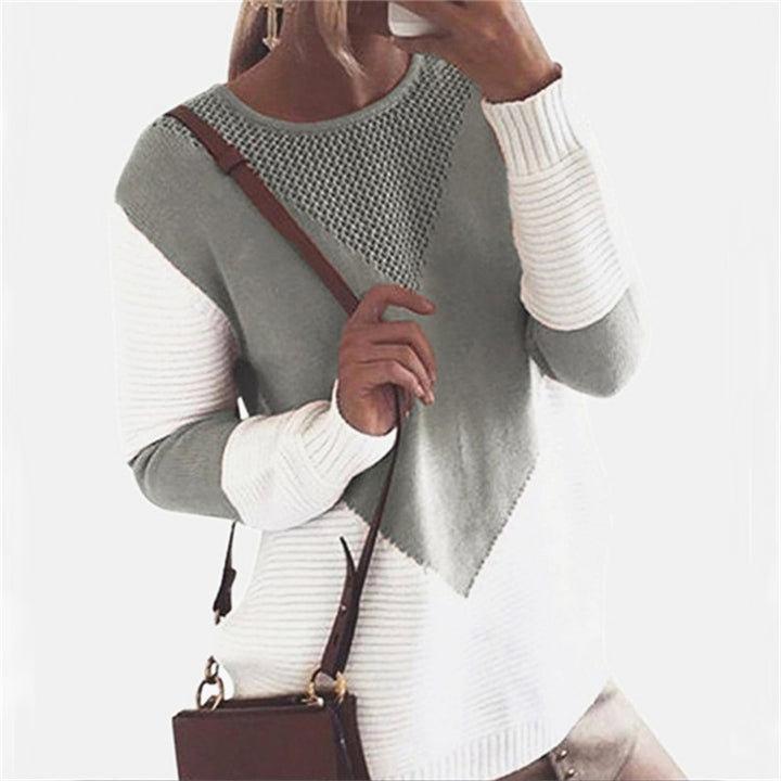 Damen modischer Strickpullover mit kreativem geometrischem Muster Drune