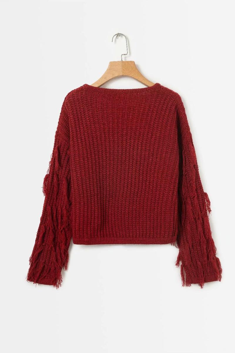 Damen trendiger Strickpullover mit ausgefallenen Fransenärmeln Drune
