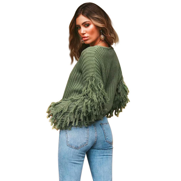 Damen Strickpullover mit fransigen Ärmeln und einzigartigem Strukturdesign Drune