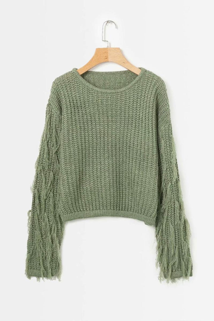 Damen trendiger Strickpullover mit ausgefallenen Fransenärmeln Drune