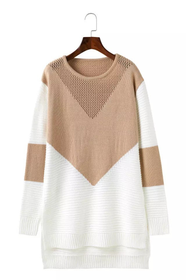 Damen Grobstrickpullover mit modernem Farbblockdesign und dezentem V-Ausschnitt Drune