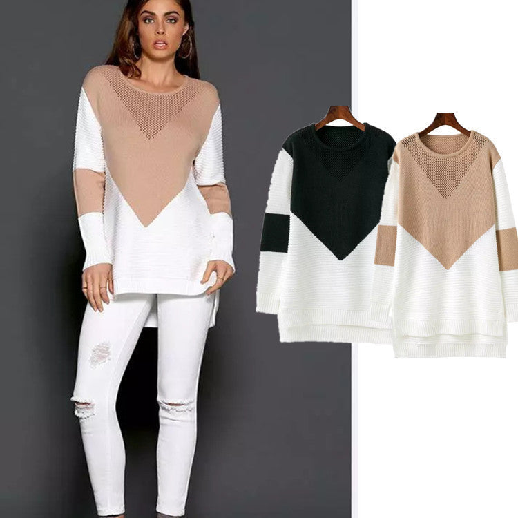 Damen Grobstrickpullover mit modernem Farbblockdesign und dezentem V-Ausschnitt Drune