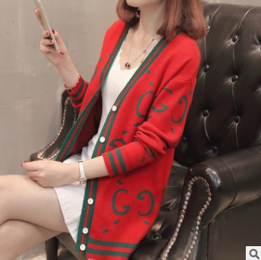 Damen Strickjacke mit tiefem V-Ausschnitt und bunten grafischen Mustern Drune