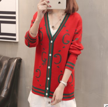 Damen Strickjacke mit tiefem V-Ausschnitt und bunten grafischen Mustern Drune