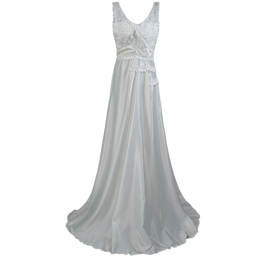 Drune | Damen Ärmelloses Spitzenoberteil und Seidig Glattes Maxi-Kleid
