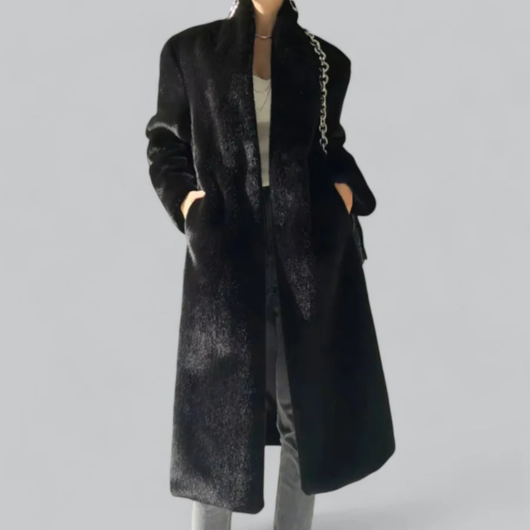 Drune | Damen Winter Schlanker Langer Klassischer Trench Mantel Schwarz