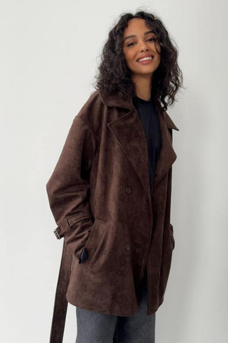 Drune | Wildleder Revers Taillenbund Jacke Mantel