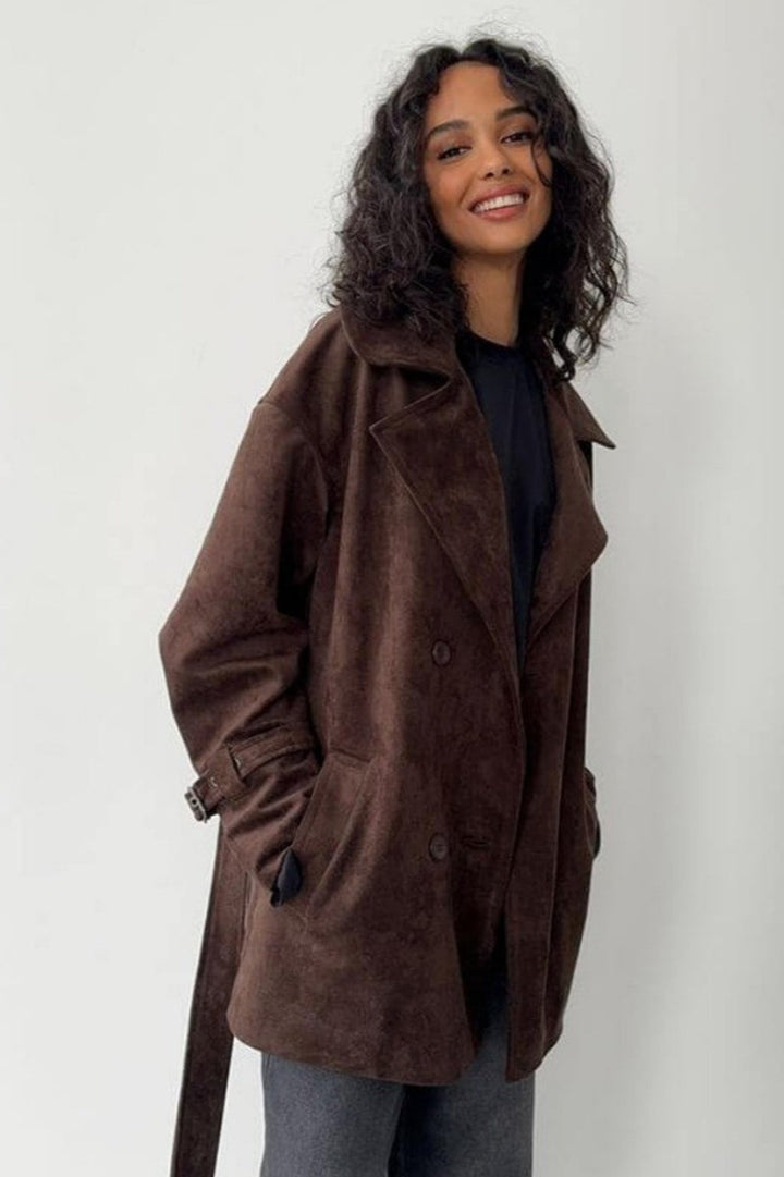 Drune | Wildleder Revers Taillenbund Jacke Mantel