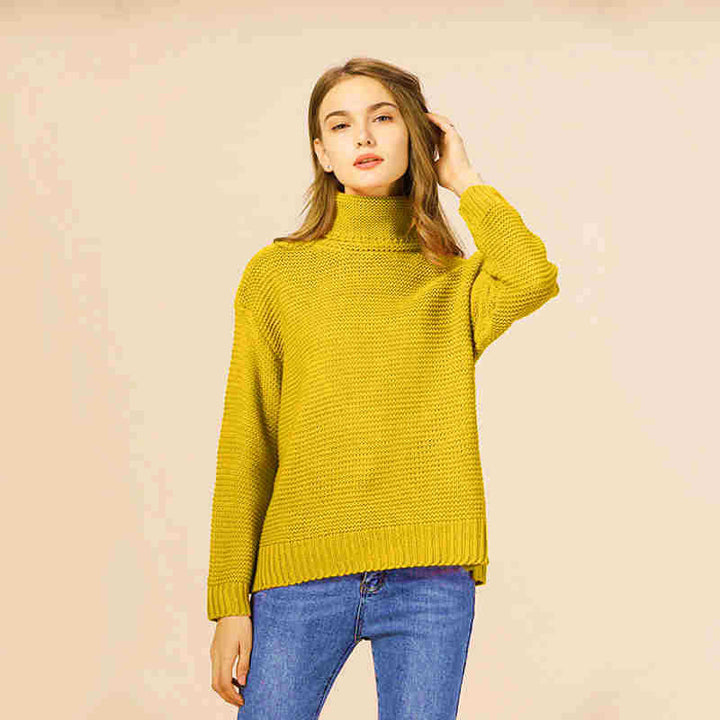 Damen Grobstrickpullover mit hohem Stehkragen und lässigem Schnitt Drune