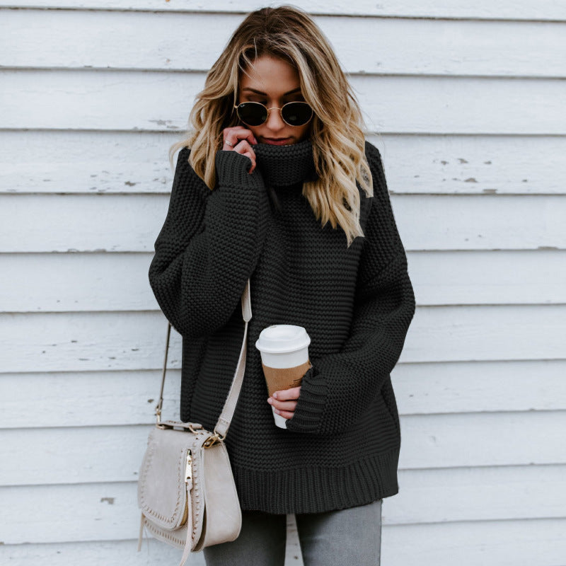 Damen Grobstrickpullover mit hohem Kragen und lässiger Silhouette Drune