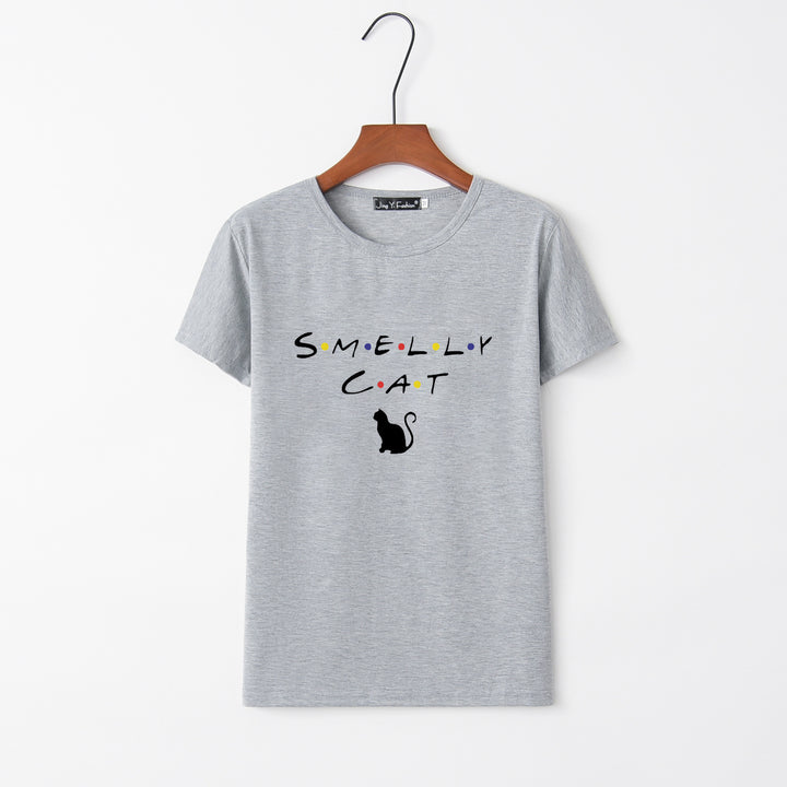 Damen T-Shirt mit kreativem Katzenmotiv und rundem Ausschnitt Drune