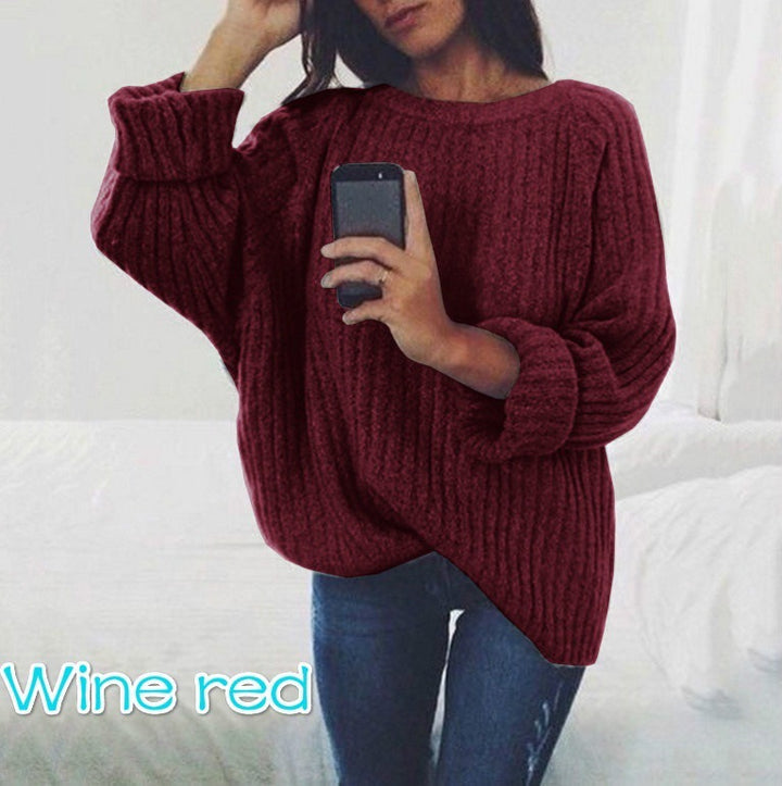 Damen Grobstrickpullover mit lockerem Schnitt und weitem Rundhalsausschnitt Drune