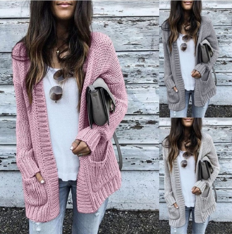 Damen Grobstrickjacke mit lässigen Taschen und offener Front Drune