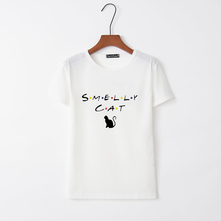 Damen T-Shirt mit kreativem Katzenmotiv und rundem Ausschnitt Drune