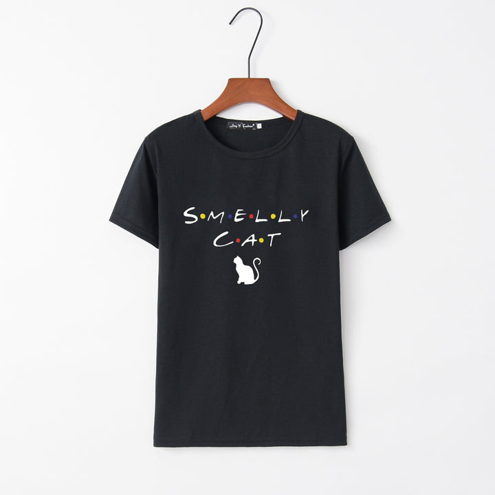 Damen T-Shirt mit kreativem Katzenmotiv und rundem Ausschnitt Drune