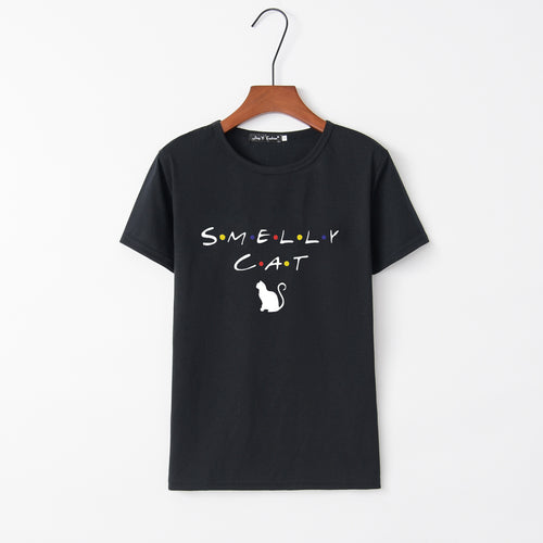 Damen T-Shirt mit kreativem Katzenmotiv und rundem Ausschnitt Drune