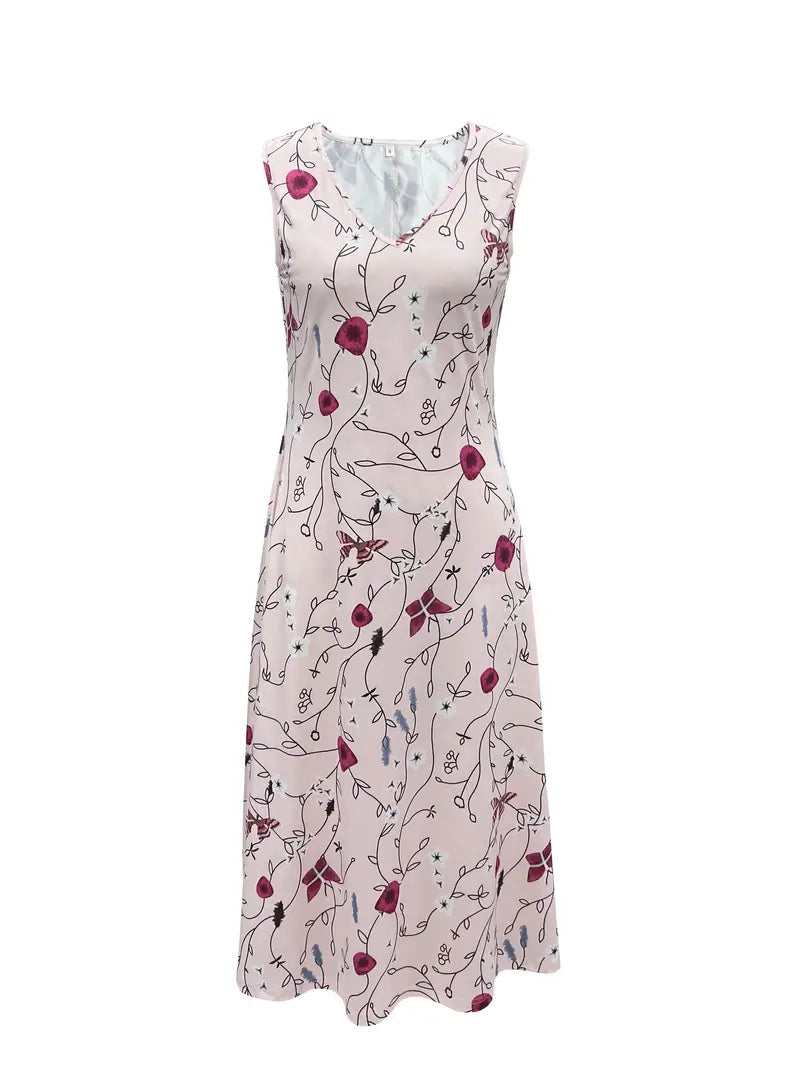 Drune | Geteilter Kleid mit V-Ausschnitt und Ärmellose Oberteil mit Blumenmuster