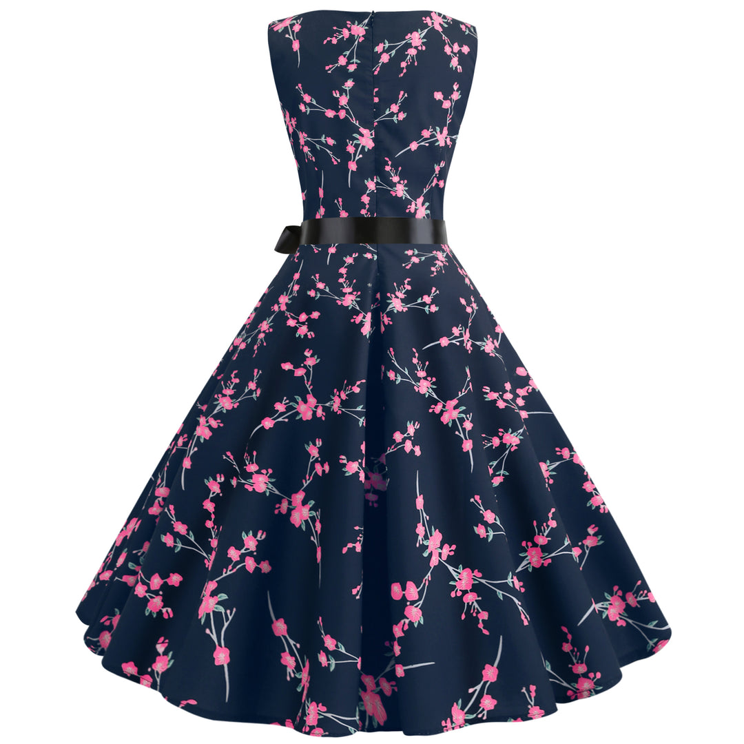 Damen Midi-Kleid mit floralem Spitzenmuster und elegantem Taillengürtel Drune
