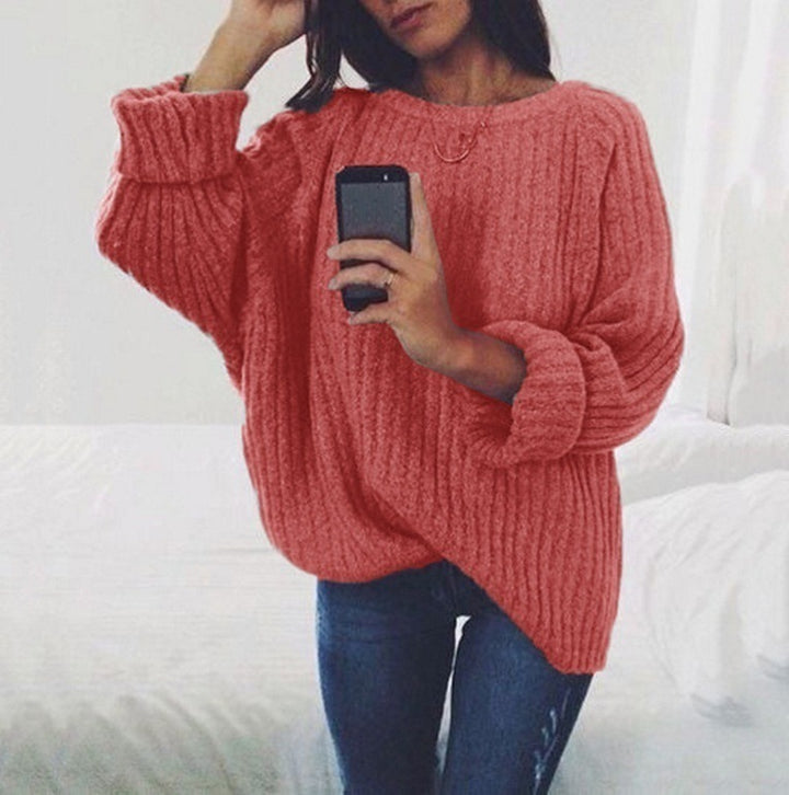 Damen Grobstrickpullover mit lockerem Schnitt und weitem Rundhalsausschnitt Drune