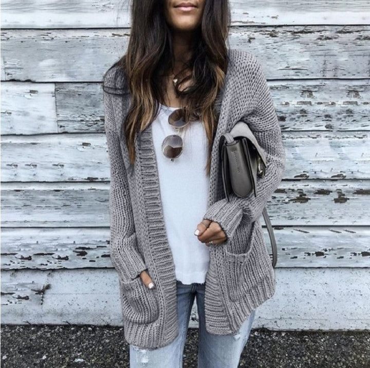Damen Grobstrickjacke mit lässigen Taschen und offener Front Drune