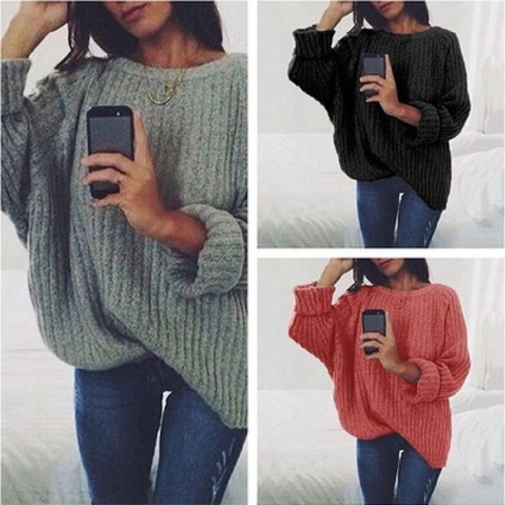 Damen Grobstrickpullover mit lockerem Schnitt und weitem Rundhalsausschnitt Drune