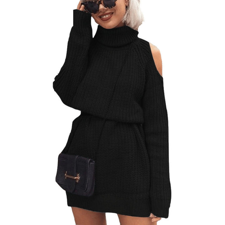 Damen Strickkleid mit Rollkragen und offenen Schultern Drune