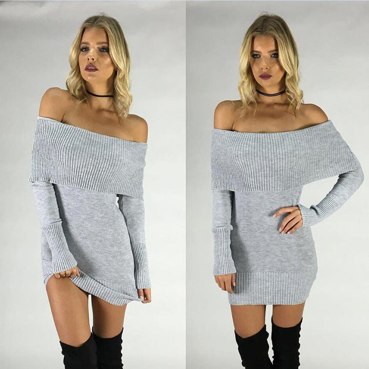 Damen Strickkleid mit off-shoulder Design und figurbetontem Schnitt Drune