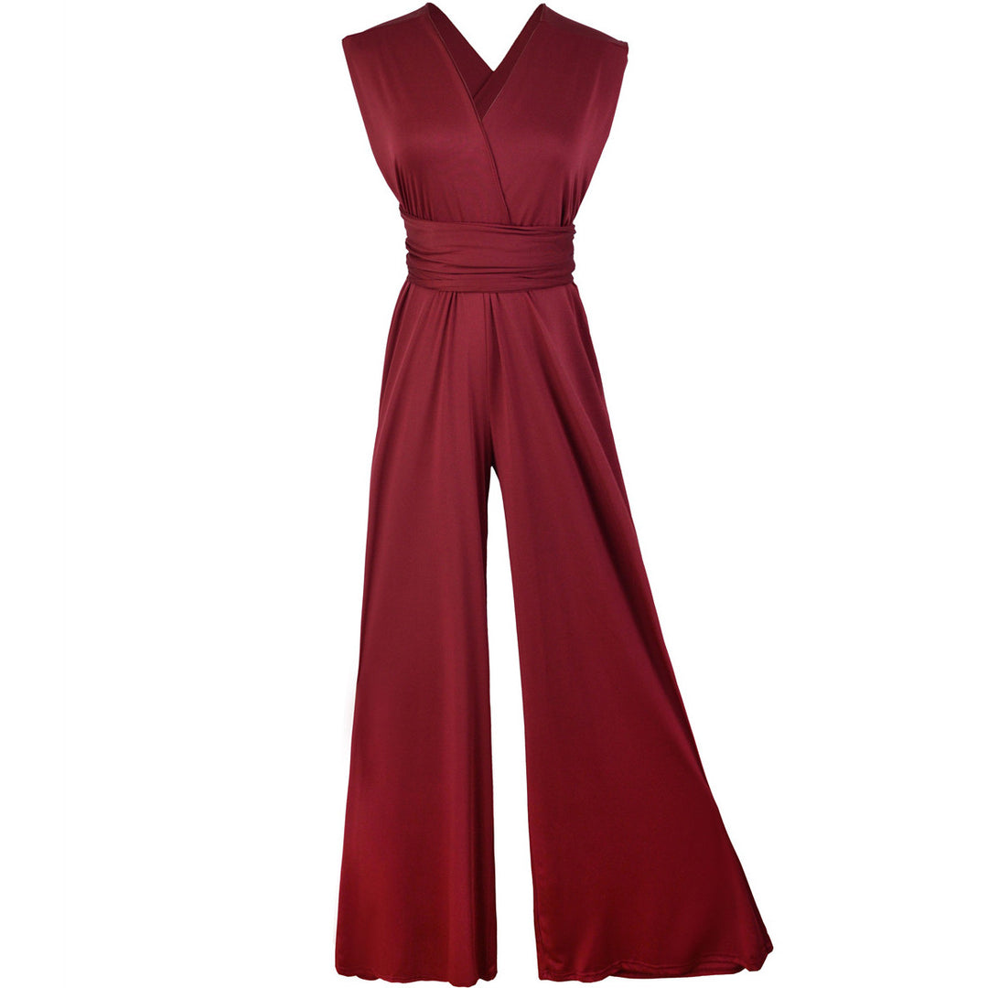 Damen eleganter Jumpsuit mit tiefem V-Ausschnitt und innovativer Wickeloptik Drune