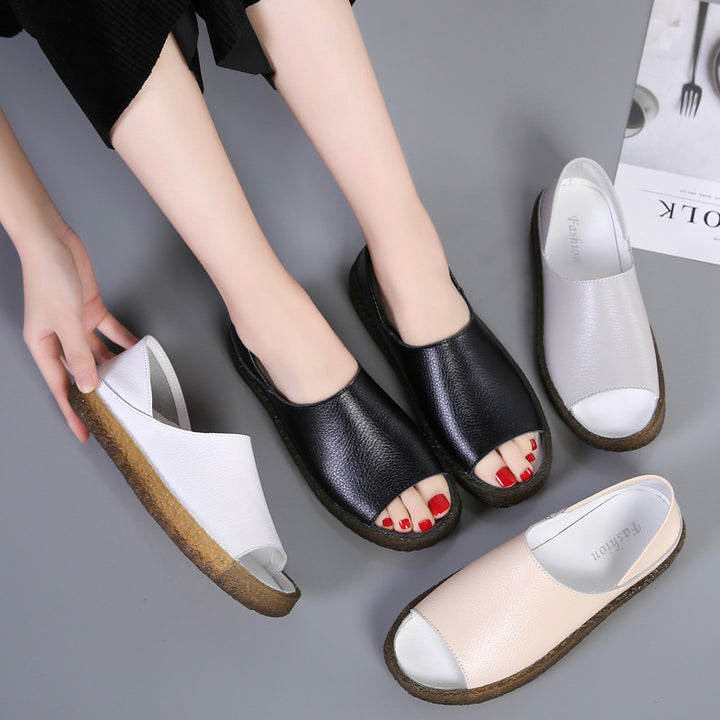 Damen nan perforierte Leder-Sandalette mit offenem Zehenbereich, anatomischem Komfortfußbett und stoßdämpfender Kautschuksohle Drune