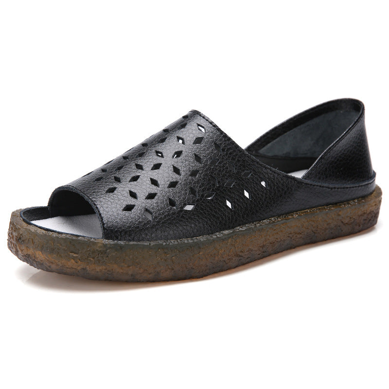 Damen nan perforierte Leder-Sandalette mit offenem Zehenbereich, anatomischem Komfortfußbett und stoßdämpfender Kautschuksohle Drune