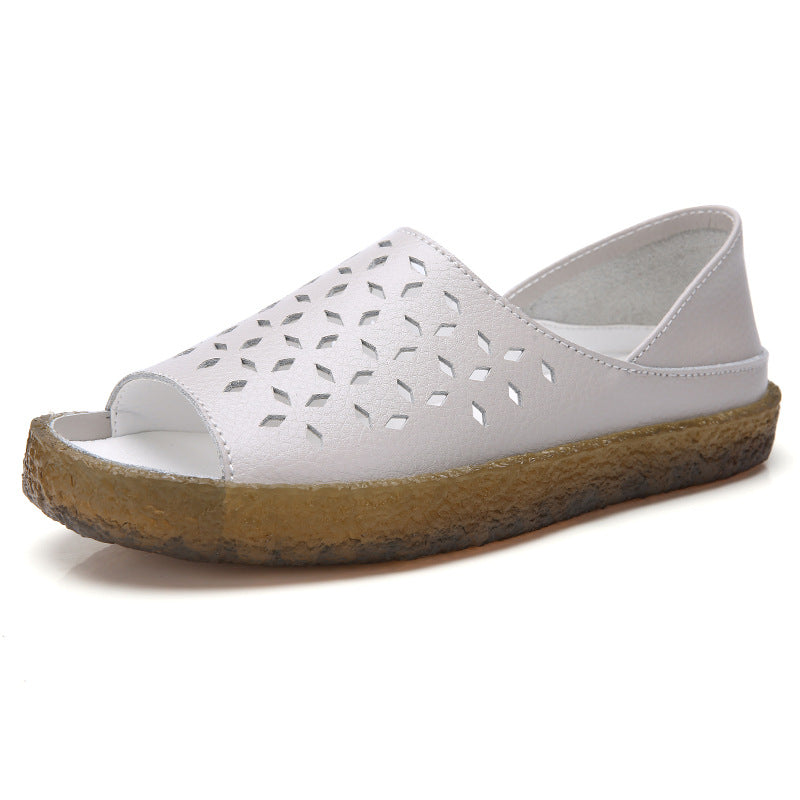 Damen nan perforierte Leder-Sandalette mit offenem Zehenbereich, anatomischem Komfortfußbett und stoßdämpfender Kautschuksohle Drune