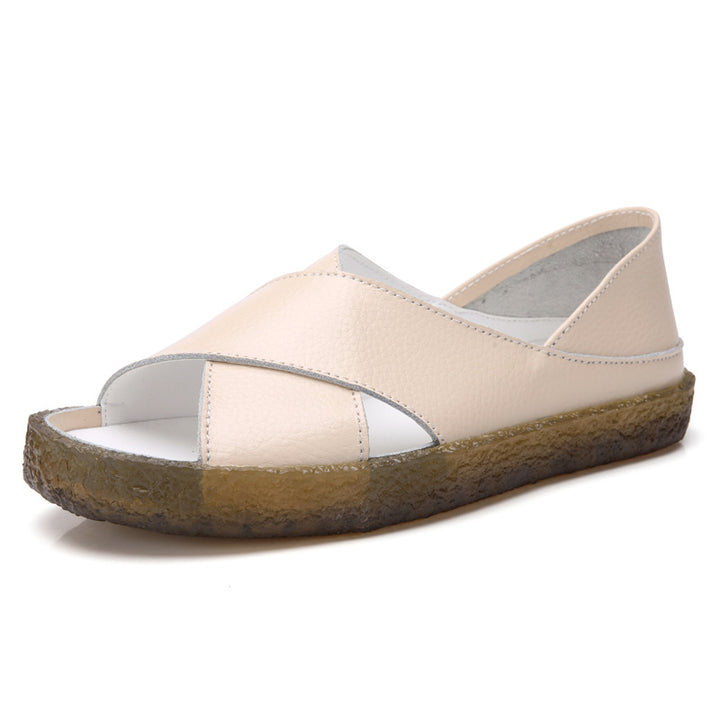 Damen nan perforierte Leder-Sandalette mit offenem Zehenbereich, anatomischem Komfortfußbett und stoßdämpfender Kautschuksohle Drune