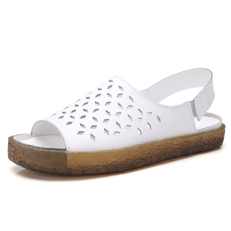 Damen nan perforierte Leder-Sandalette mit offenem Zehenbereich, anatomischem Komfortfußbett und stoßdämpfender Kautschuksohle Drune