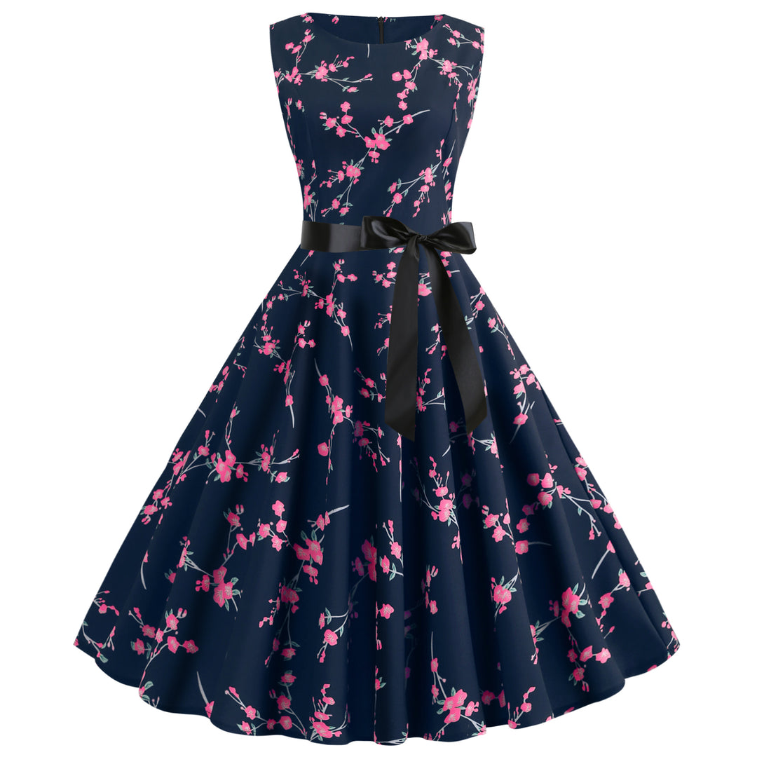 Damen Midi-Kleid mit floralem Spitzenmuster und elegantem Taillengürtel Drune