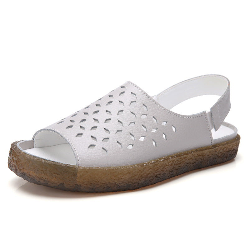 Damen nan perforierte Leder-Sandalette mit offenem Zehenbereich, anatomischem Komfortfußbett und stoßdämpfender Kautschuksohle Drune