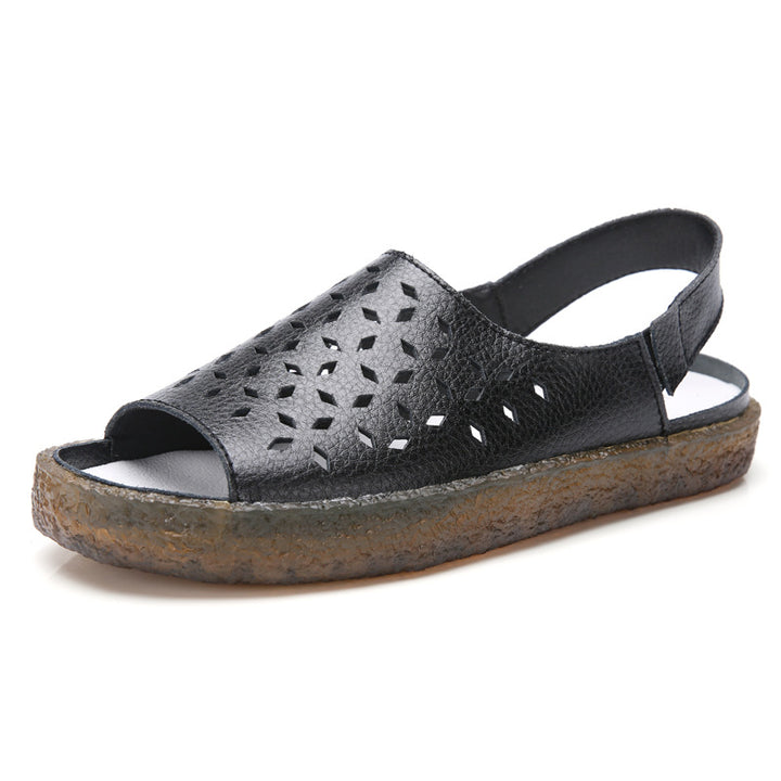 Damen nan perforierte Leder-Sandalette mit offenem Zehenbereich, anatomischem Komfortfußbett und stoßdämpfender Kautschuksohle Drune