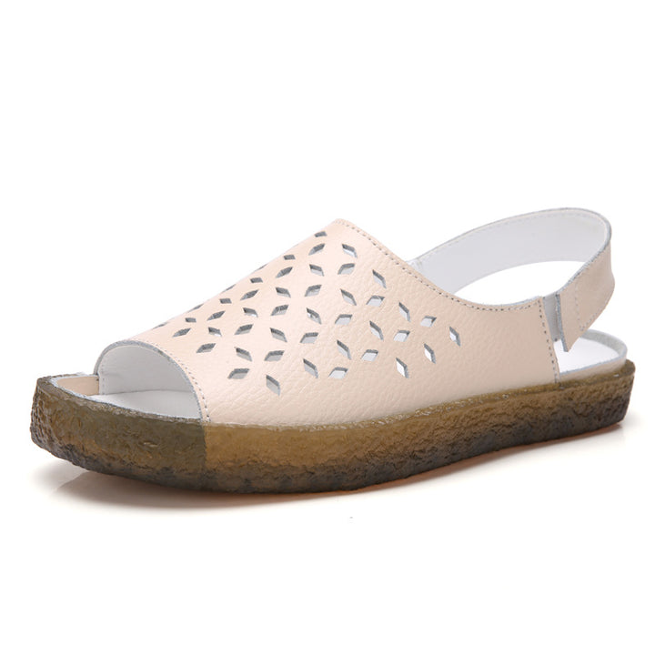 Damen nan perforierte Leder-Sandalette mit offenem Zehenbereich, anatomischem Komfortfußbett und stoßdämpfender Kautschuksohle Drune