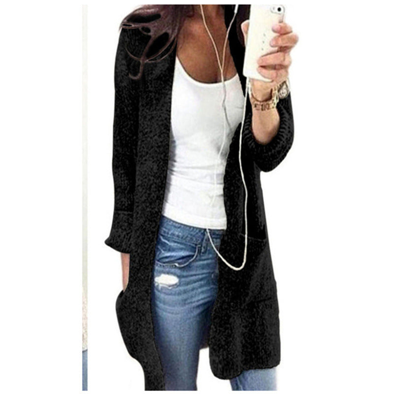 Damen Strickmantel mit tiefen Taschen und offenem Schnitt Drune