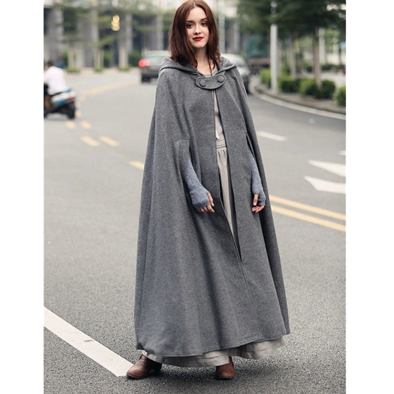 Damen eleganter Umhang mit Kapuze aus hochwertigem Stoff Drune