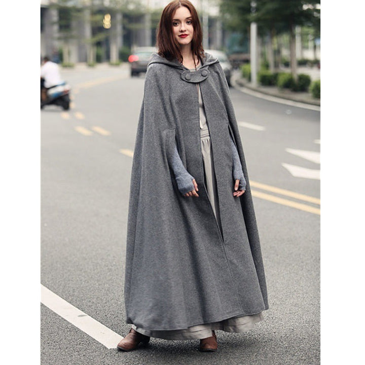 Damen eleganter Umhang mit Kapuze aus hochwertigem Stoff Drune