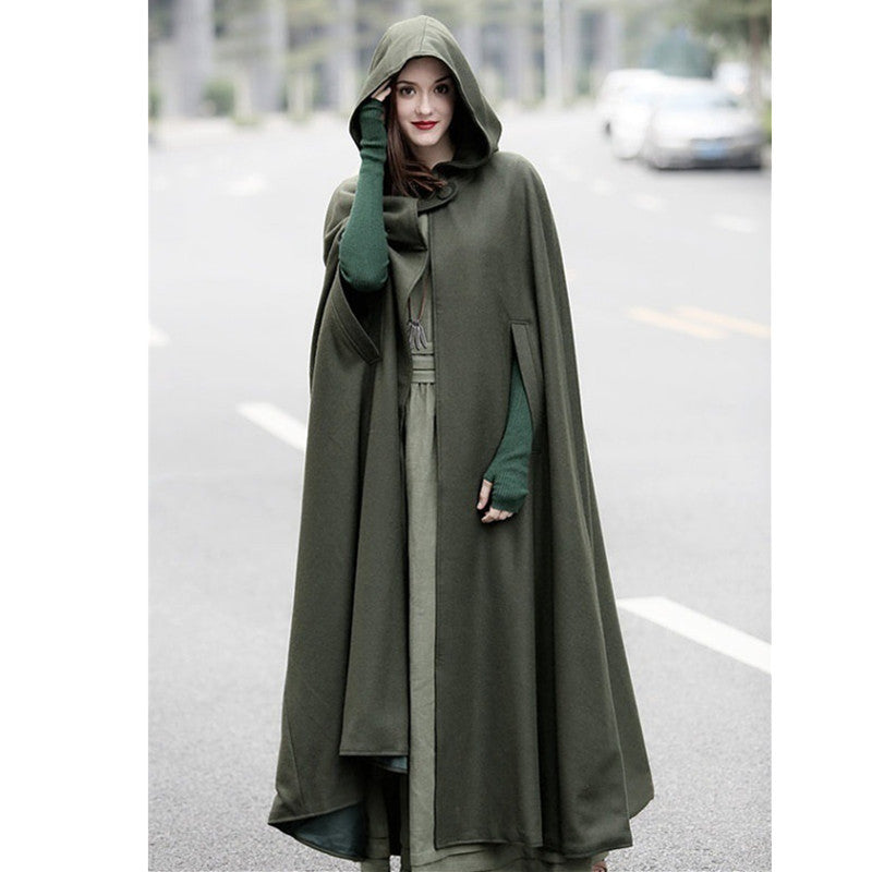 Damen eleganter Umhang mit Kapuze aus hochwertigem Stoff Drune
