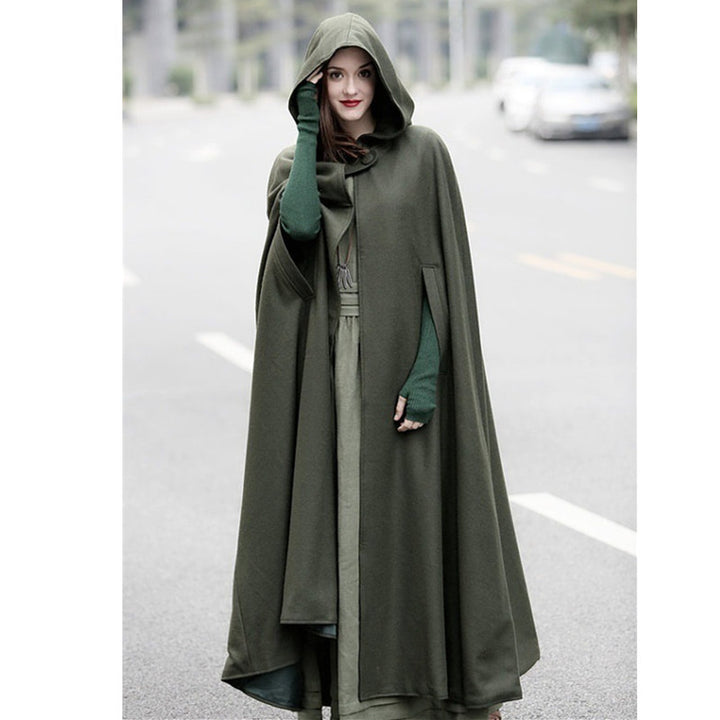 Damen eleganter Umhang mit Kapuze aus hochwertigem Stoff Drune