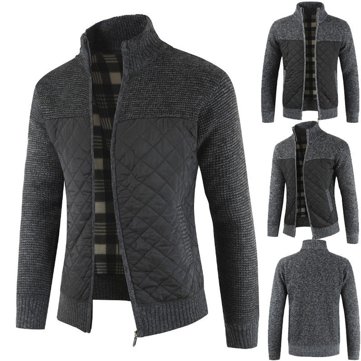 Herren nan gesteppter Strickcardigan mit Stehkragen, Thermofutter und Reißverschluss Drune