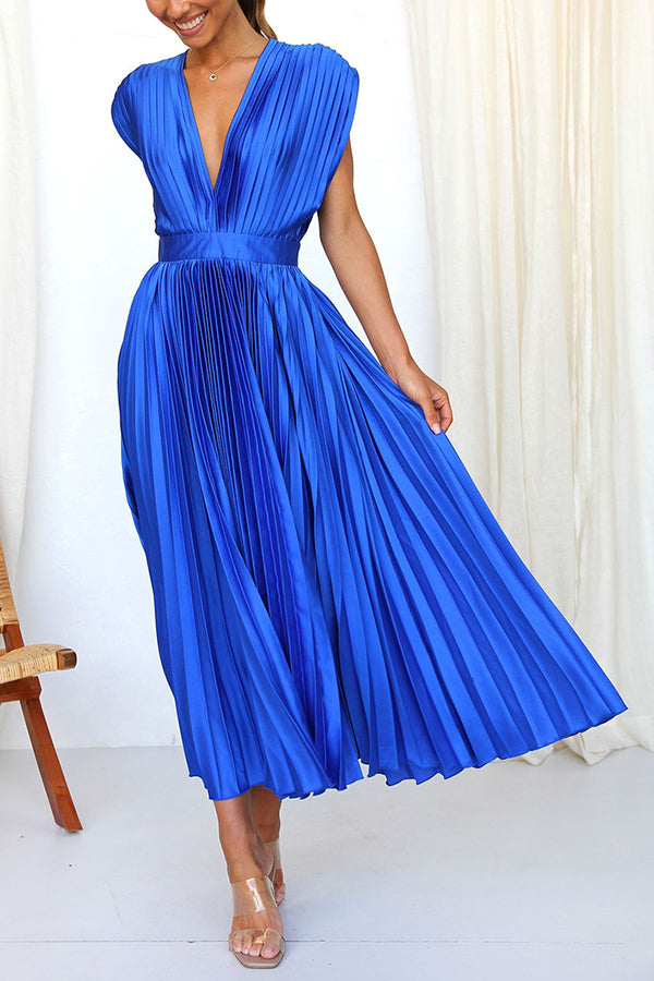 Drune | Hallo Schöne Satin Plissee Midi Kleid