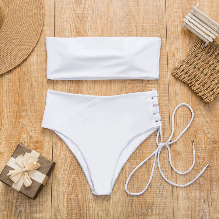 Damen Bandeau-Bikini mit hohem Taillenbund Drune