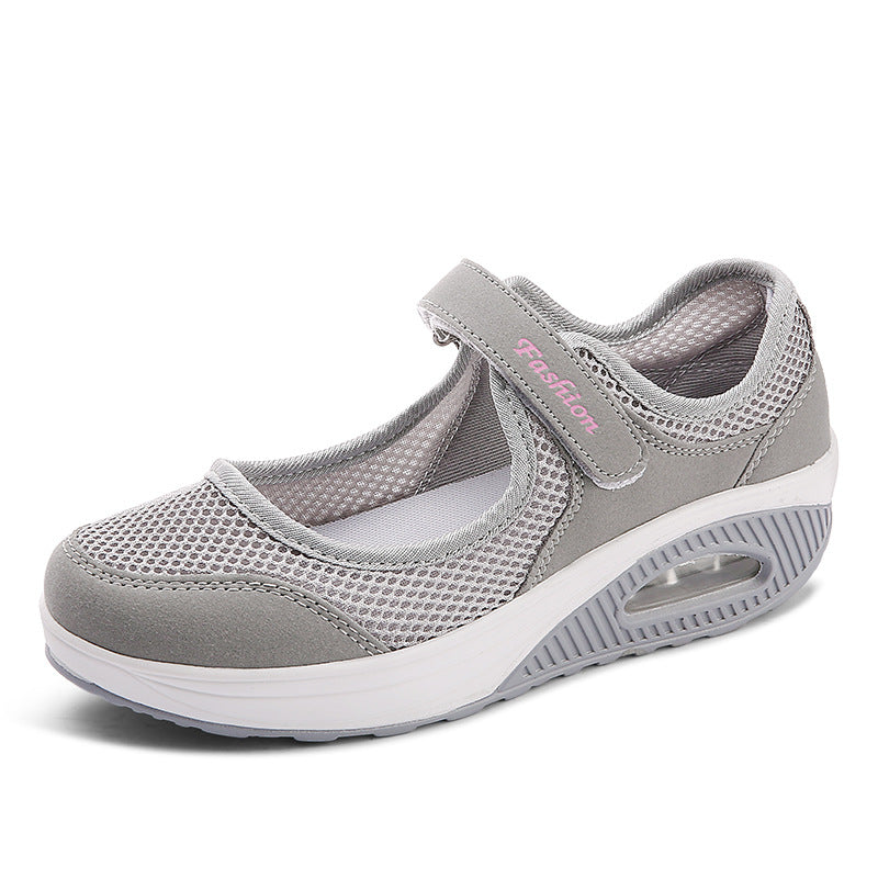 Damen nan atmungsaktiver Riemen-Ballerina-Walkingschuh mit Klettverschluss und Luftkissen Drune
